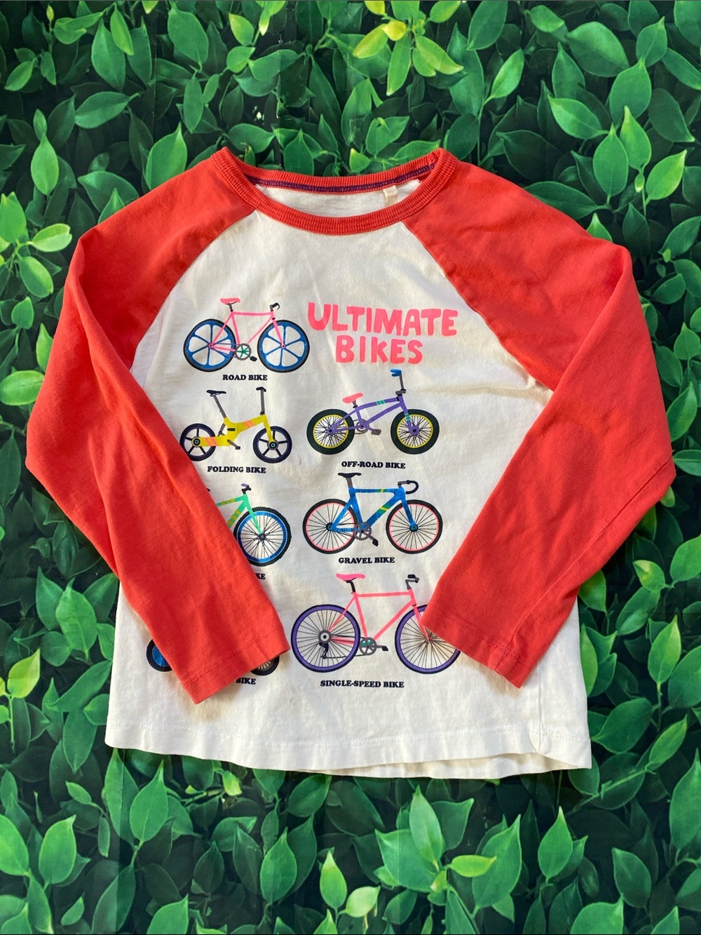 Mini Boden Long Sleeve Raglan Tee - Red & White with Bike Graphics